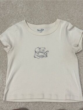 Brandy Melville Cream Short-Sleeve Bodysuit with Bear Graphic